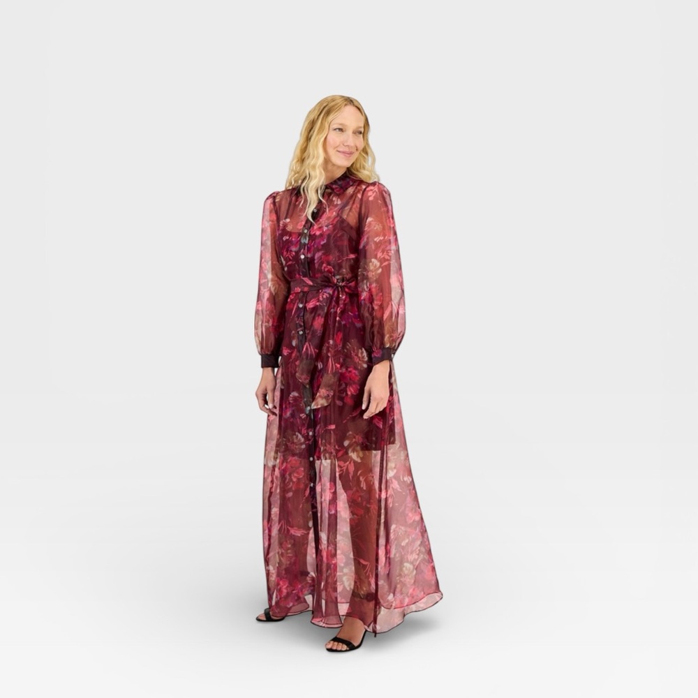 Julia Jordan Burgundy Floral Long Sleeve Dress
